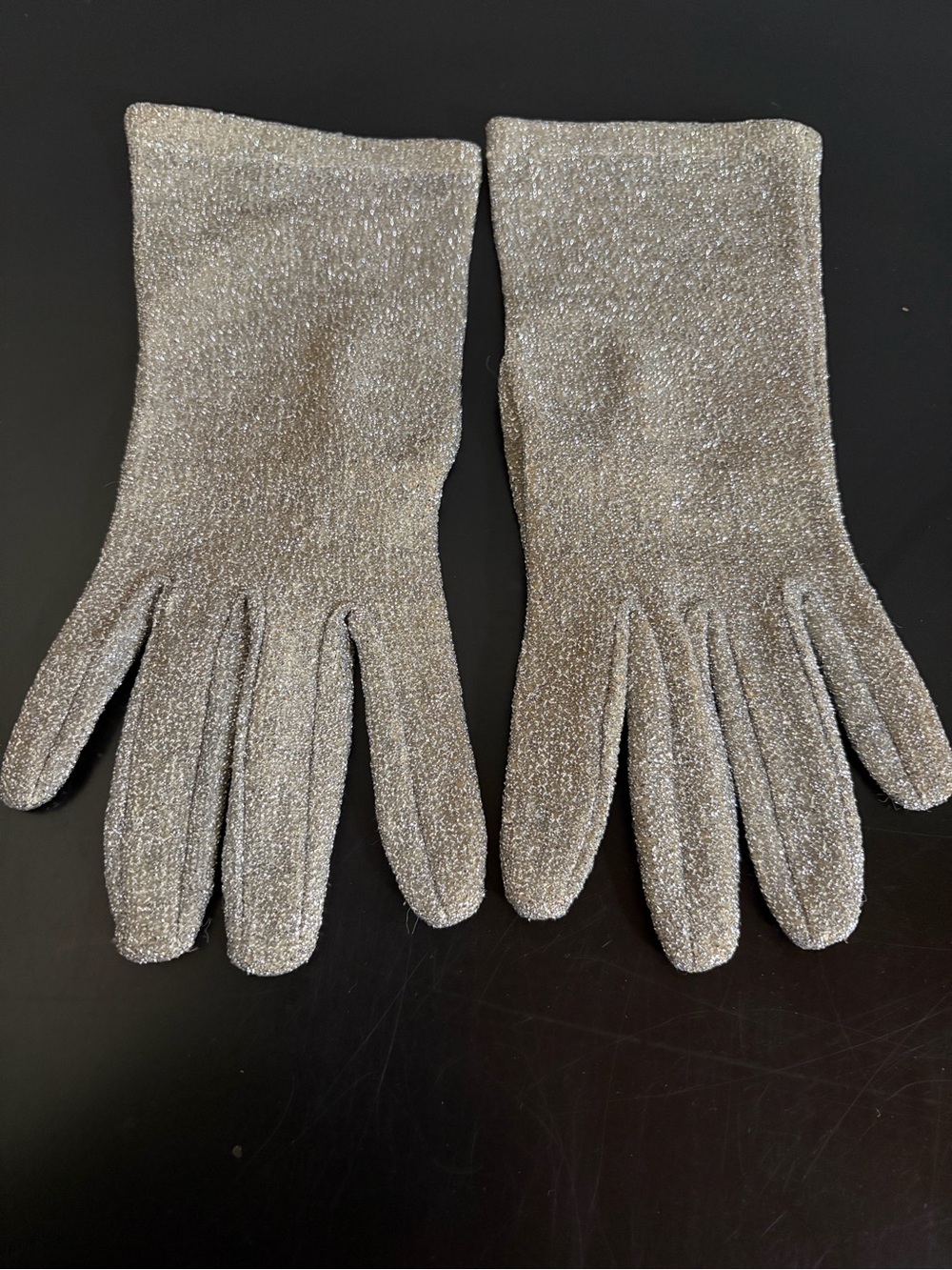 Vintage Short Metallic Lamé Glitter Evening Gloves